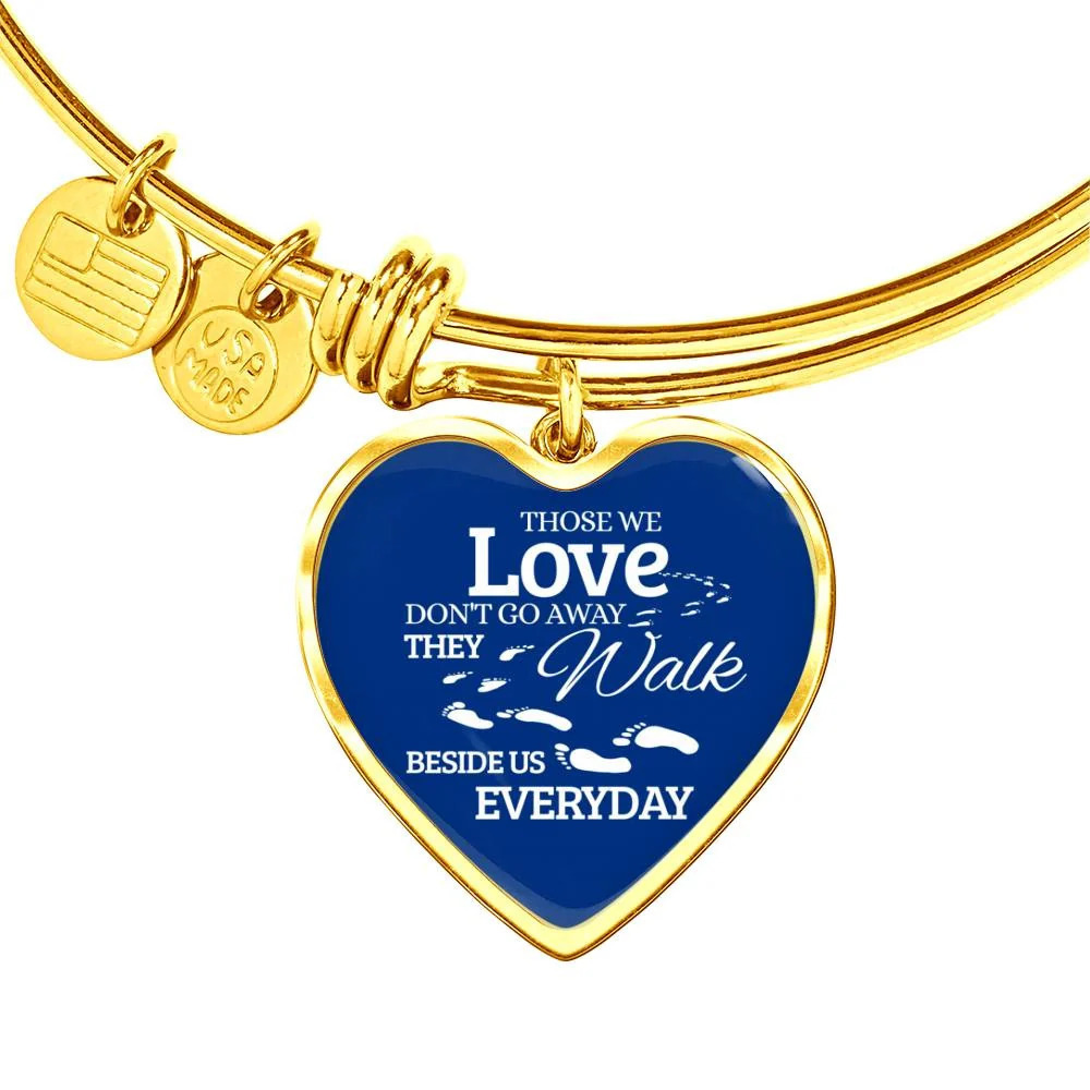 Those We Love Don't Go Away Personalized Engraved Gold Heart Bangle Bracelet